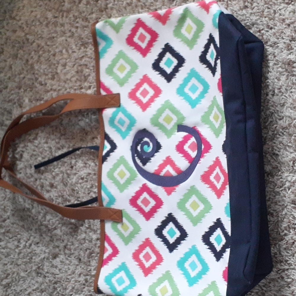 Thirty-one Lakeside Tote in Candy Corners, Embroidered C on front